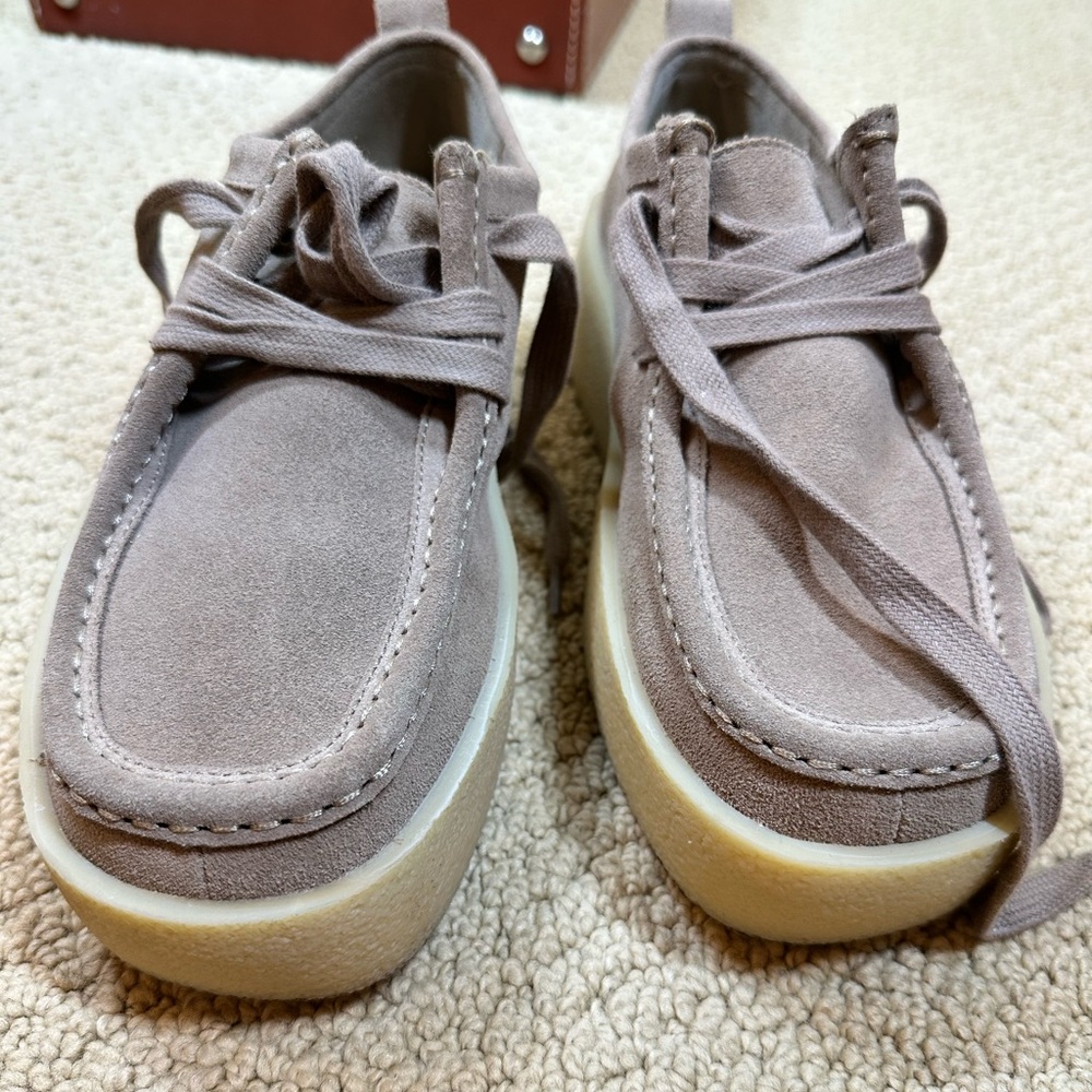 Steve Madden Wayland Wallabee Taupe Suede Platform Shoes Retro 70s Sz 8.5 - Picture 2 of 9